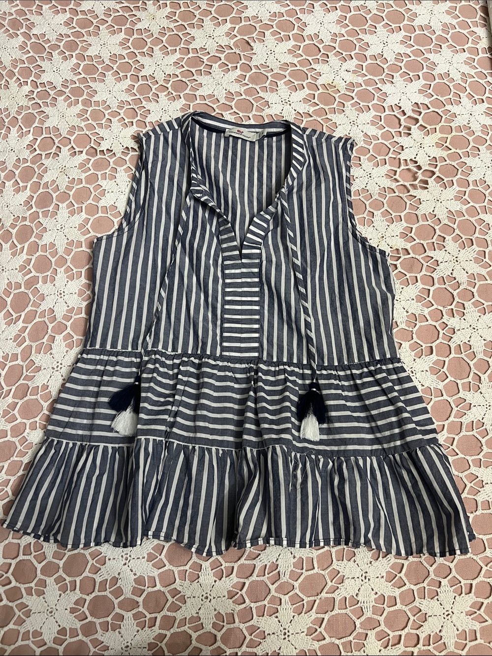 Vineyard Vines Navy and White Striped Sleeveless Peplum Tunic